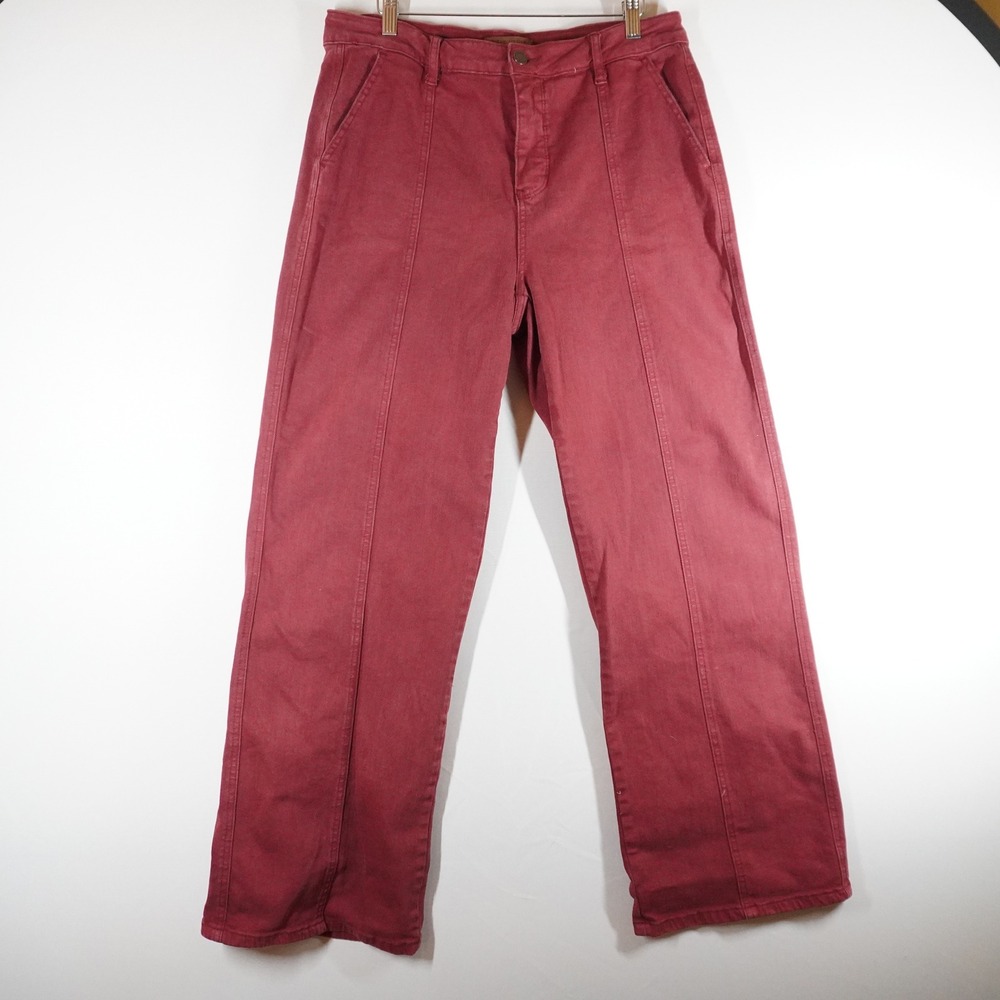 Judy Blue Wide‎ Leg Jeans Womens 15/32 Burgundy Front Seam High Rise Boho Fall